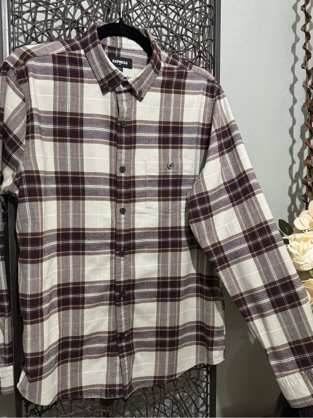 Versatile styling Express Medium Brown Plaid Shacket